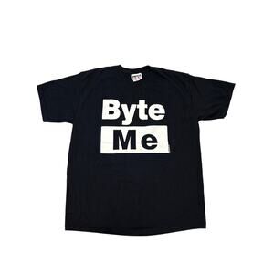Vintage 90s Byte Me Computer Gear retro tech nerd XL Black shirt y2k 22x30